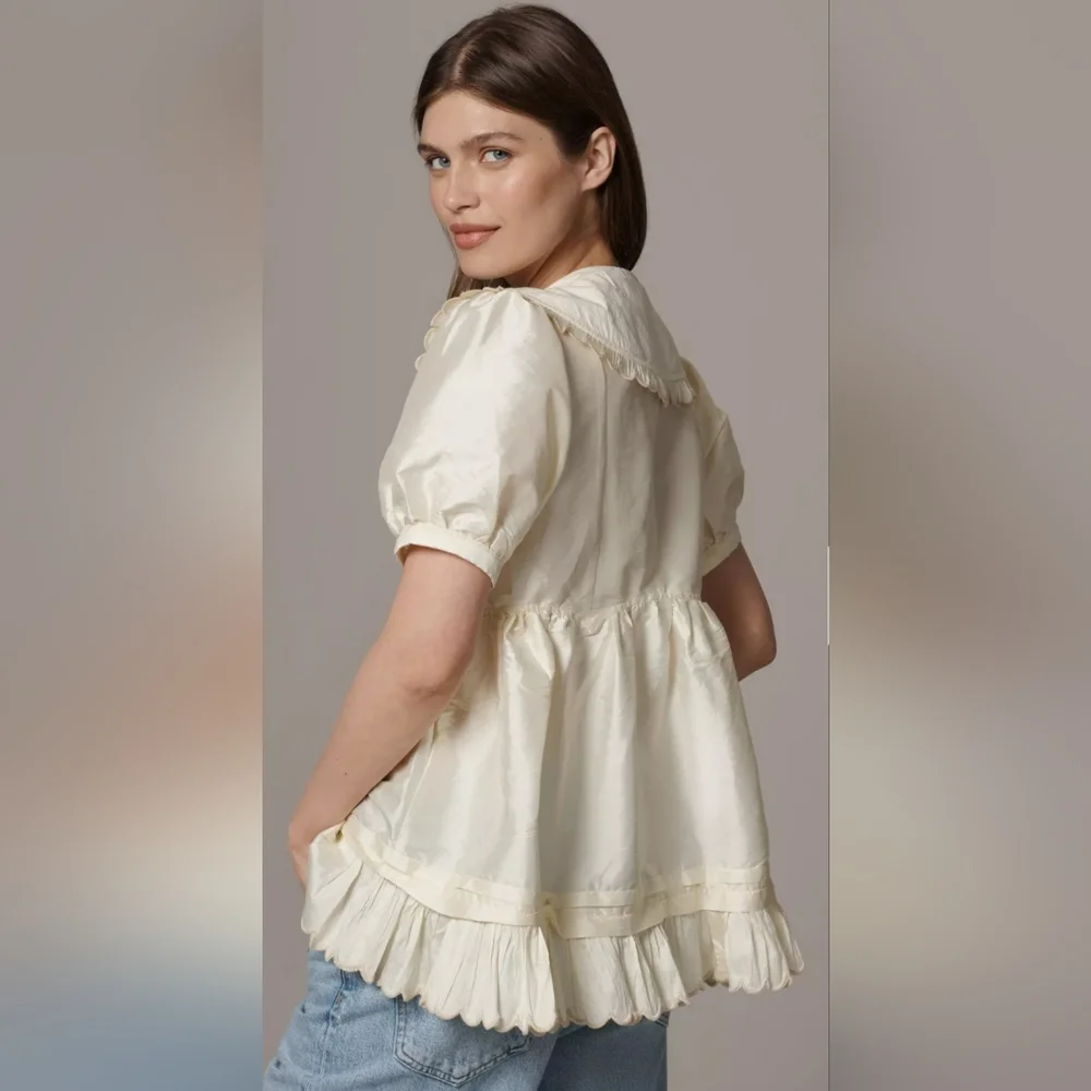 MAEVE Puff Sleeve Collared Babydoll Blouse - Picture 3 of 3